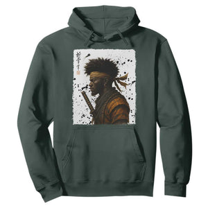 Afro American Samurai Hoodie Japanese Vintage Graphic Sumie Katana TS12 Dark Forest Green Print Your Wear