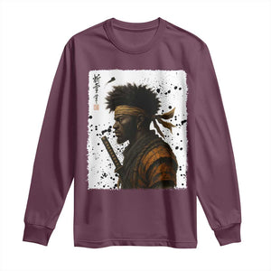 Afro American Samurai Long Sleeve Shirt Japanese Vintage Graphic Sumie Katana TS12 Maroon Print Your Wear