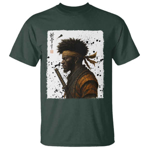 Afro American Samurai T Shirt Japanese Vintage Graphic Sumie Katana TS12 Dark Forest Green Print Your Wear