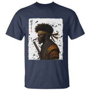 Afro American Samurai T Shirt Japanese Vintage Graphic Sumie Katana TS12 Navy Print Your Wear