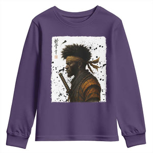 Afro American Samurai Youth Sweatshirt Japanese Vintage Graphic Sumie Katana TS12 Purple Print Your Wear