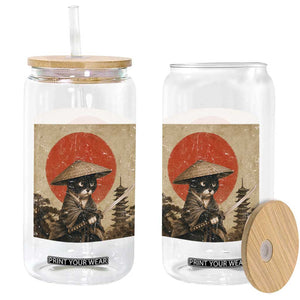 Vintage Samurai Black Cat Japanese Katana Glass Can Ukiyoe Cat Lover Gift