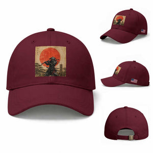 Japanese Samurai Baseball Cap Warrior With Katana Vintage Ukiyoe Style TS12 Baseball Cap Universal Fit Maroon Print Your Wear