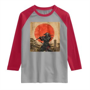 Japanese Samurai Raglan Shirt Warrior With Katana Vintage Ukiyoe Style TS12 Sport Gray Red Print Your Wear