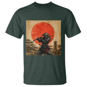 Japanese Samurai T Shirt Warrior With Katana Vintage Ukiyoe Style TS12 Dark Forest Green Print Your Wear