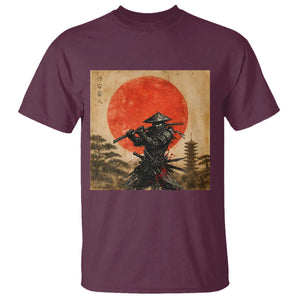 Japanese Samurai T Shirt Warrior With Katana Vintage Ukiyoe Style TS12 Maroon Print Your Wear