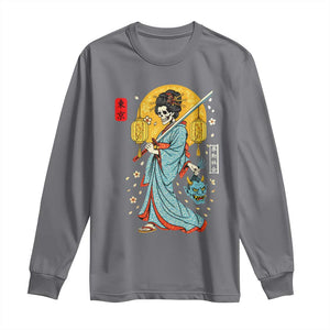 Horror Samurai Geisha Skull Long Sleeve Shirt Japanese Kimono And Katana TS12 Charcoal Print Your Wear