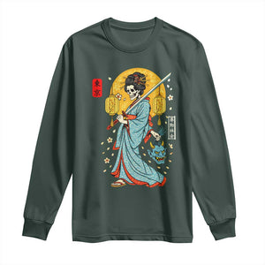 Horror Samurai Geisha Skull Long Sleeve Shirt Japanese Kimono And Katana TS12 Dark Forest Green Print Your Wear
