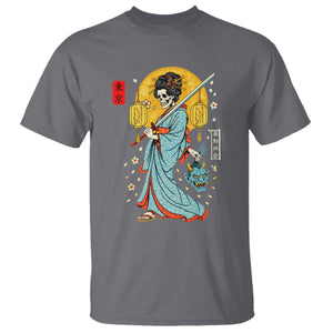 Horror Samurai Geisha Skull T Shirt Japanese Kimono And Katana TS12 Charcoal Print Your Wear