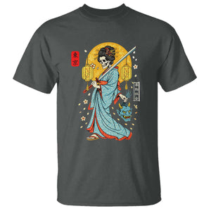 Horror Samurai Geisha Skull T Shirt Japanese Kimono And Katana TS12 Dark Heather Print Your Wear