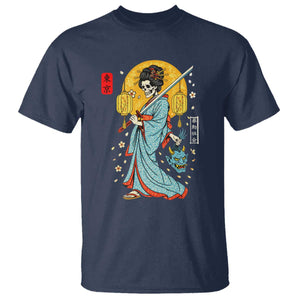 Horror Samurai Geisha Skull T Shirt Japanese Kimono And Katana TS12 Navy Print Your Wear