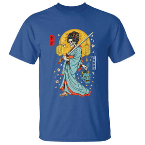 Horror Samurai Geisha Skull T Shirt Japanese Kimono And Katana TS12 Royal Blue Print Your Wear