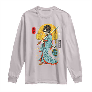 Gothic Samurai Geisha Skeleton Long Sleeve Shirt Japanese Kimono And Katana TS12 Ice Gray Print Your Wear