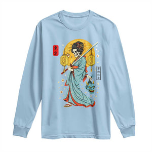 Gothic Samurai Geisha Skeleton Long Sleeve Shirt Japanese Kimono And Katana TS12 Light Blue Print Your Wear