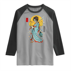 Gothic Samurai Geisha Skeleton Raglan Shirt Japanese Kimono And Katana TS12 Sport Gray Black Print Your Wear