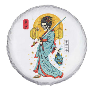 Gothic Samurai Geisha Skeleton Spare Tire Cover Japanese Kimono And Katana TS12 Print Your Wear