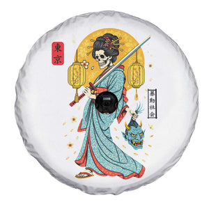 Gothic Samurai Geisha Skeleton Spare Tire Cover Japanese Kimono And Katana TS12 Print Your Wear