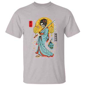 Gothic Samurai Geisha Skeleton T Shirt Japanese Kimono And Katana TS12 Ice Gray Print Your Wear