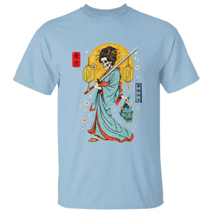 Gothic Samurai Geisha Skeleton T Shirt Japanese Kimono And Katana TS12 Light Blue Print Your Wear