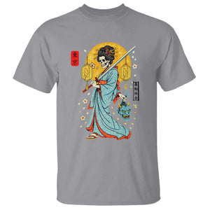 Gothic Samurai Geisha Skeleton T Shirt Japanese Kimono And Katana TS12 Sport Gray Print Your Wear