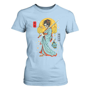 Gothic Samurai Geisha Skeleton T Shirt For Women Japanese Kimono And Katana TS12 Light Blue Print Your Wear