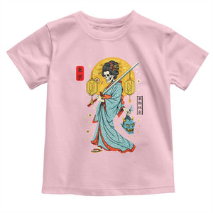 Gothic Samurai Geisha Skeleton Toddler T Shirt Japanese Kimono And Katana TS12 Light Pink Print Your Wear