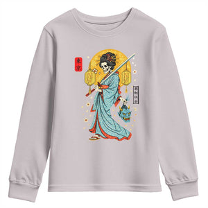 Gothic Samurai Geisha Skeleton Youth Sweatshirt Japanese Kimono And Katana TS12 Ice Gray Print Your Wear