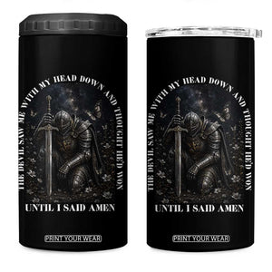 Christian Knight Templar Crusader 4 in 1 Can Cooler Tumbler The Devil Saw Me With My Head Down And Thought He'd Won TS12 One Size: 16 oz Black Print Your Wear