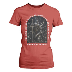 Christian Knight Templar Crusader T Shirt For Women The Devil Saw Me With My Head Down And Thought He'd Won TS12 Red Print Your Wear
