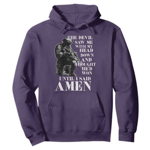 Military Christian Warrior Hoodie The Devil Saw Me With My Head Down And Thought He'd Won TS12 Purple Print Your Wear