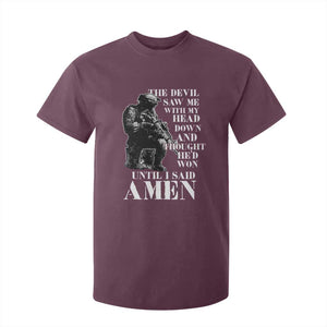 Military Christian Warrior T Shirt For Kid The Devil Saw Me With My Head Down And Thought He'd Won TS12 Maroon Print Your Wear