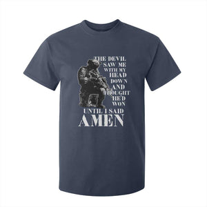 Military Christian Warrior T Shirt For Kid The Devil Saw Me With My Head Down And Thought He'd Won TS12 Navy Print Your Wear