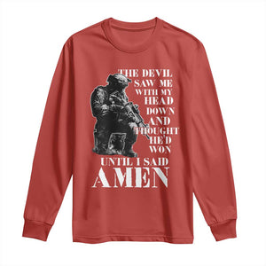 Military Christian Warrior Long Sleeve Shirt The Devil Saw Me With My Head Down And Thought He'd Won TS12 Red Print Your Wear