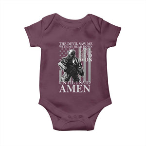 Military Soldier Skull Christian Faith Baby Onesie The Devil Saw Me With My Head Down And Thought He'd Won