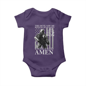 Military Soldier Skull Christian Faith Baby Onesie The Devil Saw Me With My Head Down And Thought He'd Won