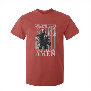Military Soldier Skull Christian Faith T Shirt For Kid The Devil Saw Me With My Head Down And Thought He'd Won