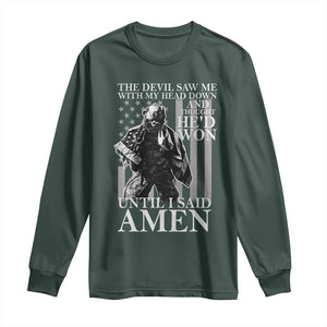 Military Soldier Skull Christian Faith Long Sleeve Shirt The Devil Saw Me With My Head Down And Thought He'd Won