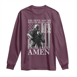 Military Soldier Skull Christian Faith Long Sleeve Shirt The Devil Saw Me With My Head Down And Thought He'd Won