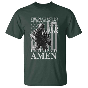 Military Soldier Skull Christian Faith T Shirt The Devil Saw Me With My Head Down And Thought He'd Won
