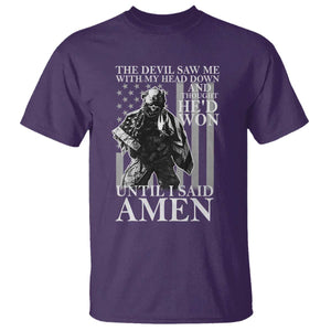 Military Soldier Skull Christian Faith T Shirt The Devil Saw Me With My Head Down And Thought He'd Won