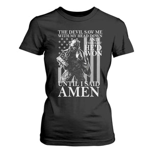 Military Soldier Skull Christian Faith T Shirt For Women The Devil Saw Me With My Head Down And Thought He'd Won