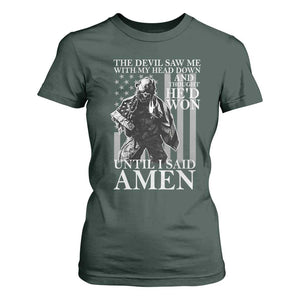 Military Soldier Skull Christian Faith T Shirt For Women The Devil Saw Me With My Head Down And Thought He'd Won