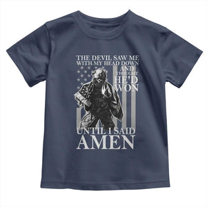 Military Soldier Skull Christian Faith Toddler T Shirt The Devil Saw Me With My Head Down And Thought He'd Won