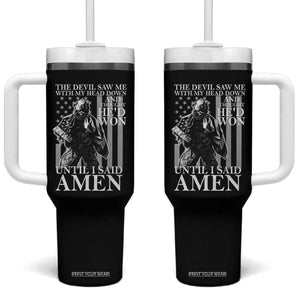 Military Soldier Skull Christian Faith Tumbler With Handle The Devil Saw Me With My Head Down And Thought He'd Won