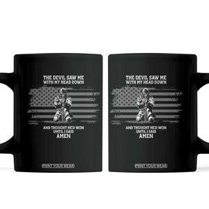 Soldier Skull Christian Faith Quote Coffee Mug The Devil Saw Me With My Head Down And Thought He'd Won TS12 Black Print Your Wear