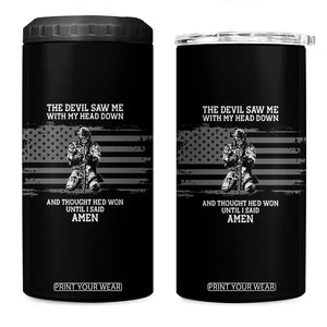 Soldier Skull Christian Faith Quote 4 in 1 Can Cooler Tumbler The Devil Saw Me With My Head Down And Thought He'd Won TS12 One Size: 16 oz Black Print Your Wear