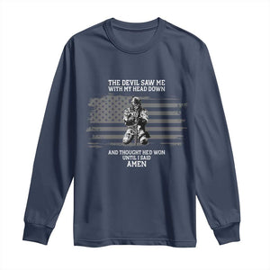 Soldier Skull Christian Faith Quote Long Sleeve Shirt The Devil Saw Me With My Head Down And Thought He'd Won TS12 Navy Print Your Wear