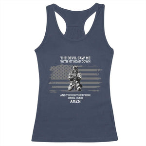 Soldier Skull Christian Faith Quote Racerback Tank Top The Devil Saw Me With My Head Down And Thought He'd Won TS12 Navy Print Your Wear