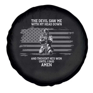 Soldier Skull Christian Faith Quote Spare Tire Cover The Devil Saw Me With My Head Down And Thought He'd Won TS12 Print Your Wear