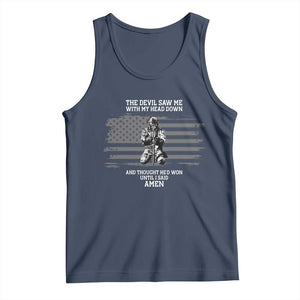 Soldier Skull Christian Faith Quote Tank Top The Devil Saw Me With My Head Down And Thought He'd Won TS12 Navy Print Your Wear